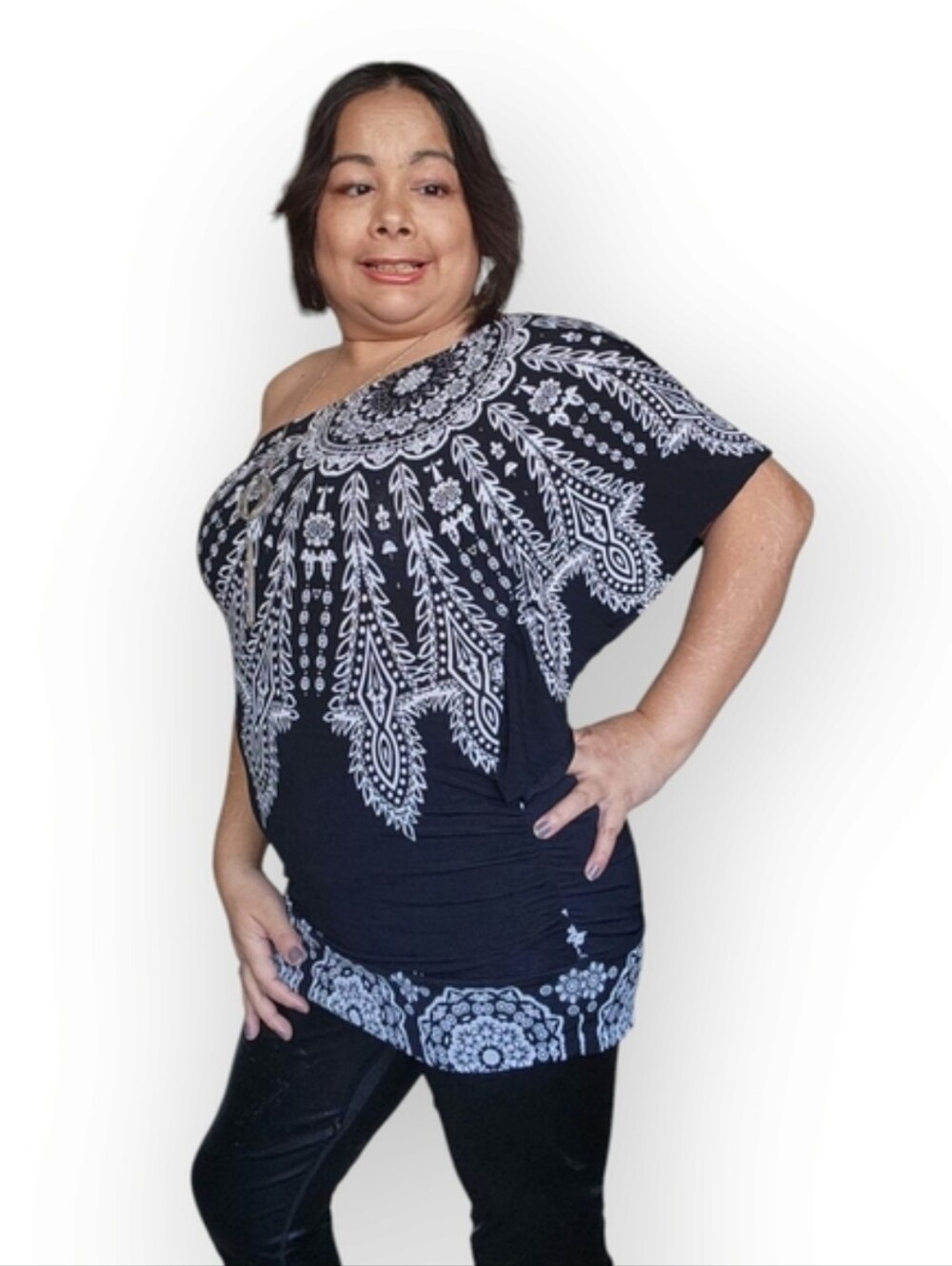 Studio Y Black and White One-Shoulder Tank Top Women's Large